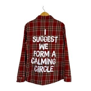 Hocus Pocus x Cakeworthy Mary Back Print Flannel Plaid Shirt Form Calming Circle